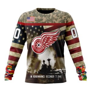 Custom NHL Detroit Red Wings Specialized Unisex Kits Remember Pearl Harbor Unisex Sweatshirt SWS1067