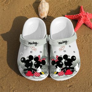Custom Name Mickey With Effel Tower Crocs Crocband Clog Comfortable Shoes BCL0990