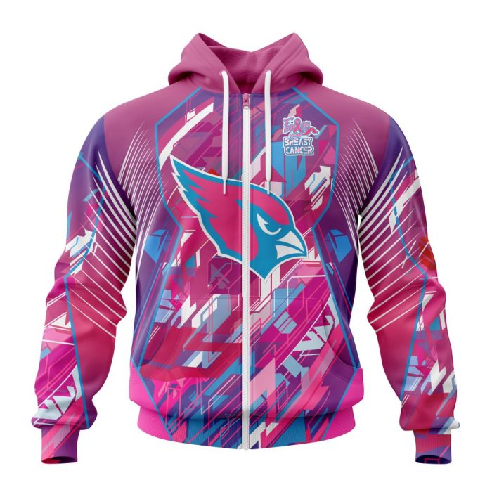 Customized NFL Arizona Cardinals I Pink I Can Fearless Again Breast Cancer Unisex Zip Hoodie TZH0203