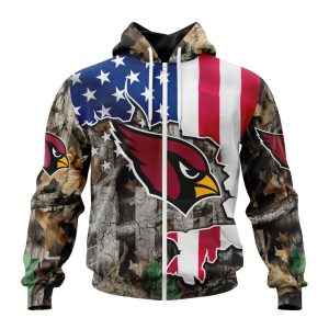 Customized NFL Arizona Cardinals USA Flag Camo Realtree Hunting Unisex Zip Hoodie TZH0207