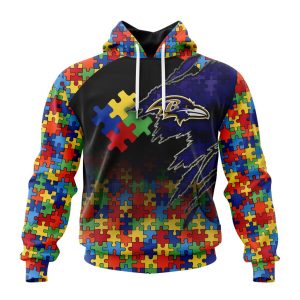 Customized NFL Baltimore Ravens Autism Awareness Design Unisex Hoodie TH0908