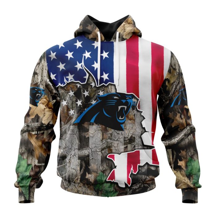 Customized NFL Carolina Panthers USA Flag Camo Realtree Hunting Unisex Hoodie TH0925