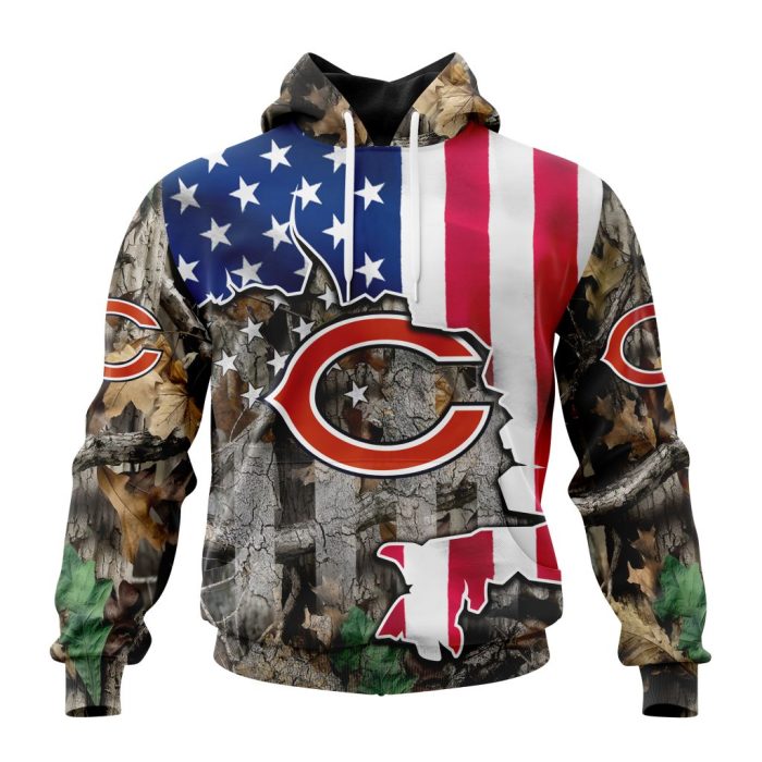 Customized NFL Chicago Bears USA Flag Camo Realtree Hunting Unisex Hoodie TH0931
