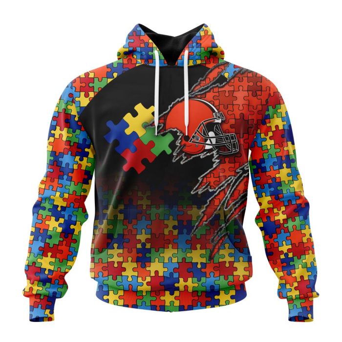 Customized NFL Cleveland Browns Autism Awareness Design Unisex Hoodie TH0939