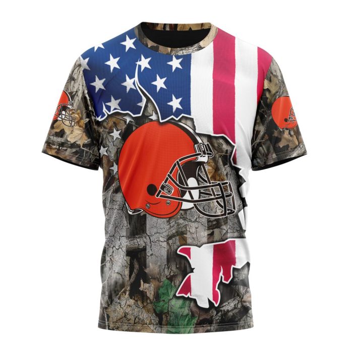 Customized NFL Cleveland Browns USA Flag Camo Realtree Hunting Unisex Tshirt TS2798