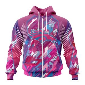 Customized NFL Denver Broncos I Pink I Can Fearless Again Breast Cancer Unisex Zip Hoodie TZH0258