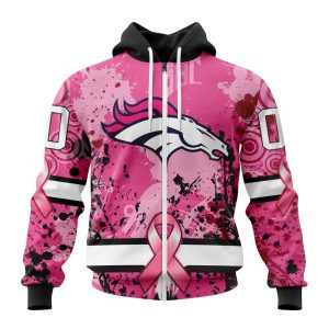 Customized NFL Denver Broncos I Pink I Can! In October We Wear Pink Breast Cancer Unisex Zip Hoodie TZH0259