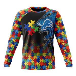Customized NFL Detroit Lions Autism Awareness Design Unisex Sweatshirt SWS094