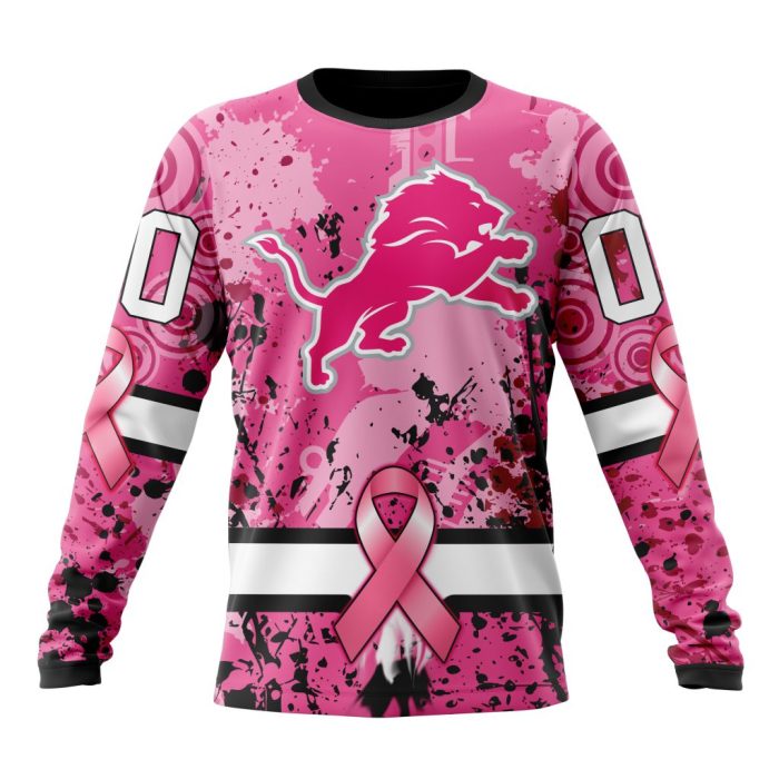 Customized NFL Detroit Lions I Pink I Can! In October We Wear Pink Breast Cancer Unisex Sweatshirt SWS096