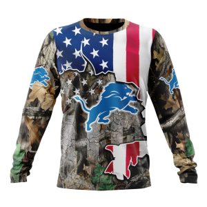 Customized NFL Detroit Lions USA Flag Camo Realtree Hunting Unisex Sweatshirt SWS099