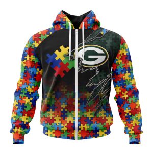 Customized NFL Green Bay Packers Autism Awareness Design Unisex Zip Hoodie TZH0269