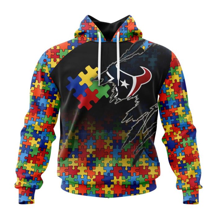 Customized NFL Houston Texans Autism Awareness Design Unisex Hoodie TH0969