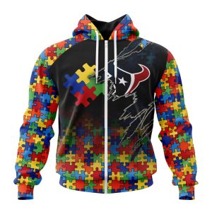Customized NFL Houston Texans Autism Awareness Design Unisex Zip Hoodie TZH0275