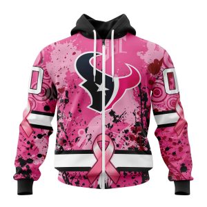 Customized NFL Houston Texans I Pink I Can! In October We Wear Pink Breast Cancer Unisex Zip Hoodie TZH0277
