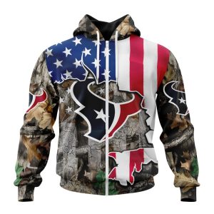 Customized NFL Houston Texans USA Flag Camo Realtree Hunting Unisex Zip Hoodie TZH0280