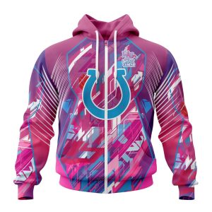 Customized NFL Indianapolis Colts I Pink I Can Fearless Again Breast Cancer Unisex Zip Hoodie TZH0282