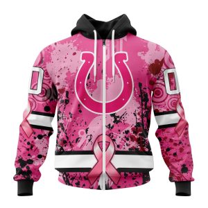 Customized NFL Indianapolis Colts I Pink I Can! In October We Wear Pink Breast Cancer Unisex Zip Hoodie TZH0283