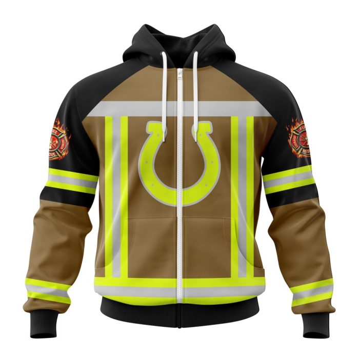 Customized NFL Indianapolis Colts Special Firefighter Uniform Design Unisex Zip Hoodie TZH0285