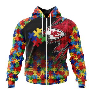 Customized NFL Kansas City Chiefs Autism Awareness Design Unisex Zip Hoodie TZH0293
