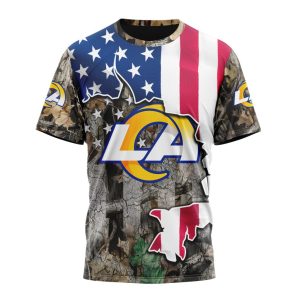 Customized NFL Los Angeles Rams USA Flag Camo Realtree Hunting Unisex Tshirt TS2864
