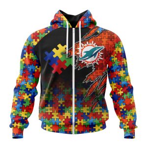 Customized NFL Miami Dolphins Autism Awareness Design Unisex Zip Hoodie TZH0317