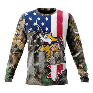 Customized NFL Minnesota Vikings USA Flag Camo Realtree Hunting Unisex Sweatshirt SWS159