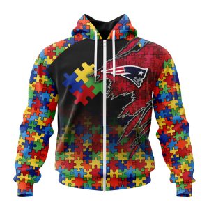 Customized NFL New England Patriots Autism Awareness Design Unisex Zip Hoodie TZH0329