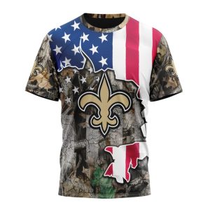 Customized NFL New Orleans Saints USA Flag Camo Realtree Hunting Unisex Tshirt TS2888
