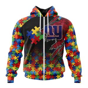 Customized NFL New York Giants Autism Awareness Design Unisex Zip Hoodie TZH0341