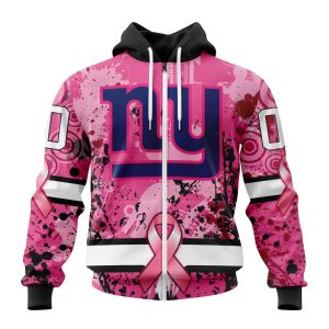 Customized NFL New York Giants I Pink I Can! In October We Wear Pink Breast Cancer Unisex Zip Hoodie TZH0343