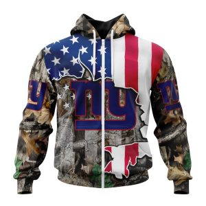 Customized NFL New York Giants USA Flag Camo Realtree Hunting Unisex Zip Hoodie TZH0346