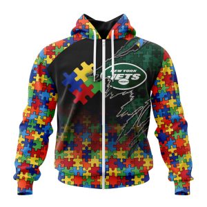 Customized NFL New York Jets Autism Awareness Design Unisex Zip Hoodie TZH0347