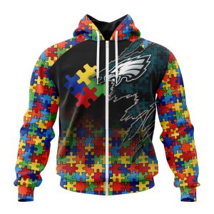Customized NFL Philadelphia Eagles Autism Awareness Design Unisex Zip Hoodie TZH0353