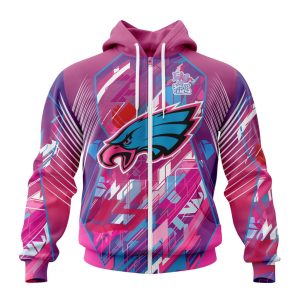 Customized NFL Philadelphia Eagles I Pink I Can Fearless Again Breast Cancer Unisex Zip Hoodie TZH0354