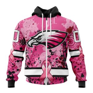 Customized NFL Philadelphia Eagles I Pink I Can! In October We Wear Pink Breast Cancer Unisex Zip Hoodie TZH0355
