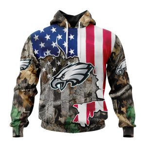 Customized NFL Philadelphia Eagles USA Flag Camo Realtree Hunting Unisex Hoodie TH1052