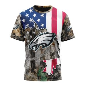 Customized NFL Philadelphia Eagles USA Flag Camo Realtree Hunting Unisex Tshirt TS2906