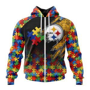 Customized NFL Pittsburgh Steelers Autism Awareness Design Unisex Zip Hoodie TZH0359