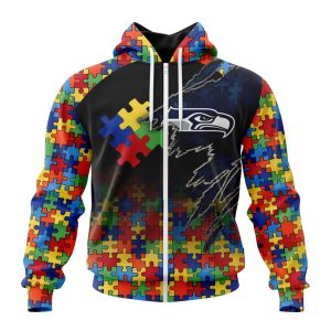 Customized NFL Seattle Seahawks Autism Awareness Design Unisex Zip Hoodie TZH0371