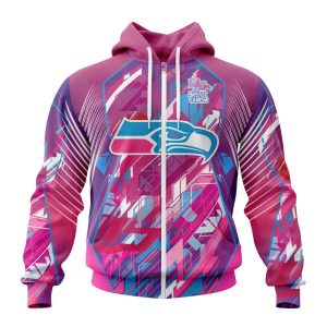 Customized NFL Seattle Seahawks I Pink I Can Fearless Again Breast Cancer Unisex Zip Hoodie TZH0372