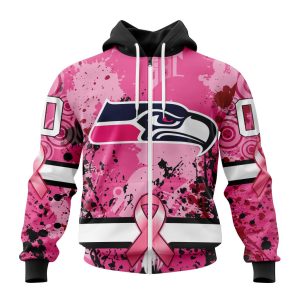 Customized NFL Seattle Seahawks I Pink I Can! In October We Wear Pink Breast Cancer Unisex Zip Hoodie TZH0373