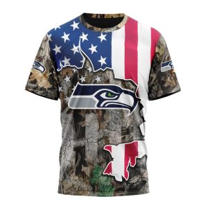 Customized NFL Seattle Seahawks USA Flag Camo Realtree Hunting Unisex Tshirt TS2924