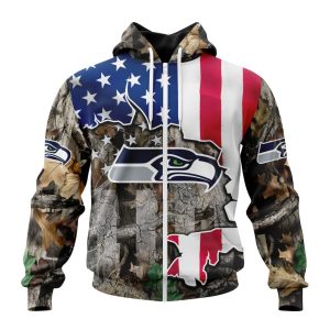 Customized NFL Seattle Seahawks USA Flag Camo Realtree Hunting Unisex Zip Hoodie TZH0376