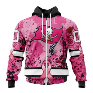 Customized NFL Tampa Bay Buccaneers I Pink I Can! In October We Wear Pink Breast Cancer Unisex Zip Hoodie TZH0379