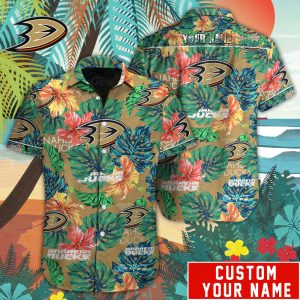 Customized NHL Anaheim Ducks Tropical Floral Hawaiian Button Shirt HWS0582