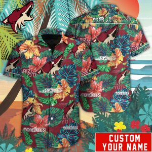 Customized NHL Arizona Coyotes Tropical Floral Hawaiian Button Shirt HWS0583