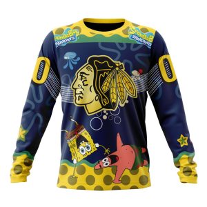 Customized NHL Chicago BlackHawks Specialized Jersey With SpongeBob Unisex Sweatshirt SWS1312