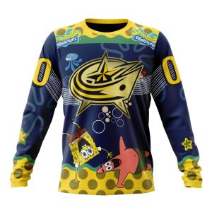 Customized NHL Columbus Blue Jackets Specialized Jersey With SpongeBob Unisex Sweatshirt SWS1338
