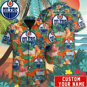 Customized NHL Edmonton Oilers Tropical Floral Hawaiian Button Shirt HWS0593