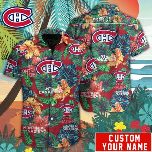 Customized NHL Montreal Canadiens Tropical Floral Hawaiian Button Shirt HWS0597